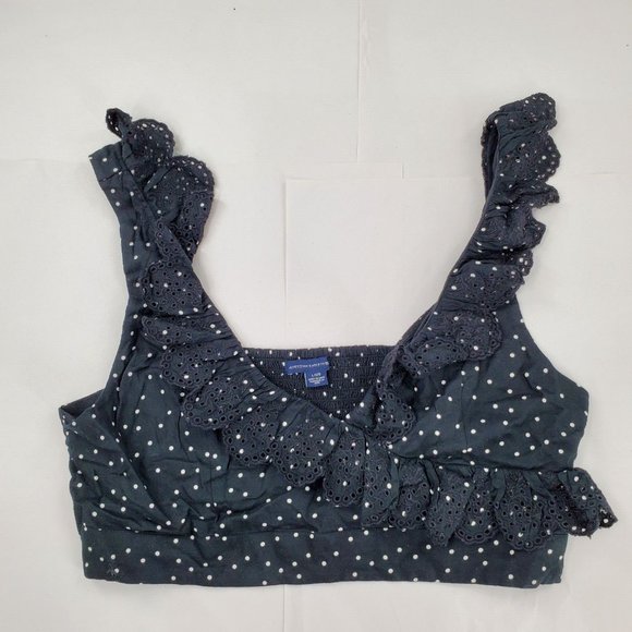 American Eagle‎ Black Polka Dot Cropped Top Sleeveless womens Size Large - Picture 1 of 5